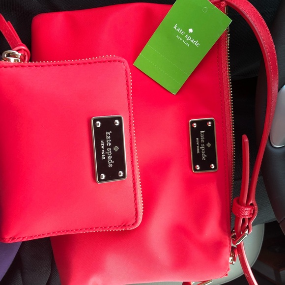 KaTe SpAdE nylon red crossbody AND matching Wallet - Picture 1 of 5